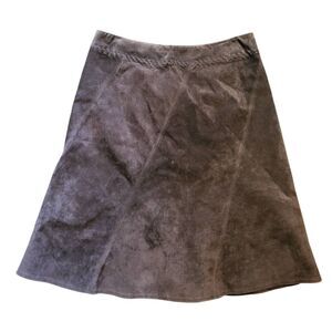 Vintage LOFT Skirt Women's 8 Petite Brown Suede Leather Midi A Line Western